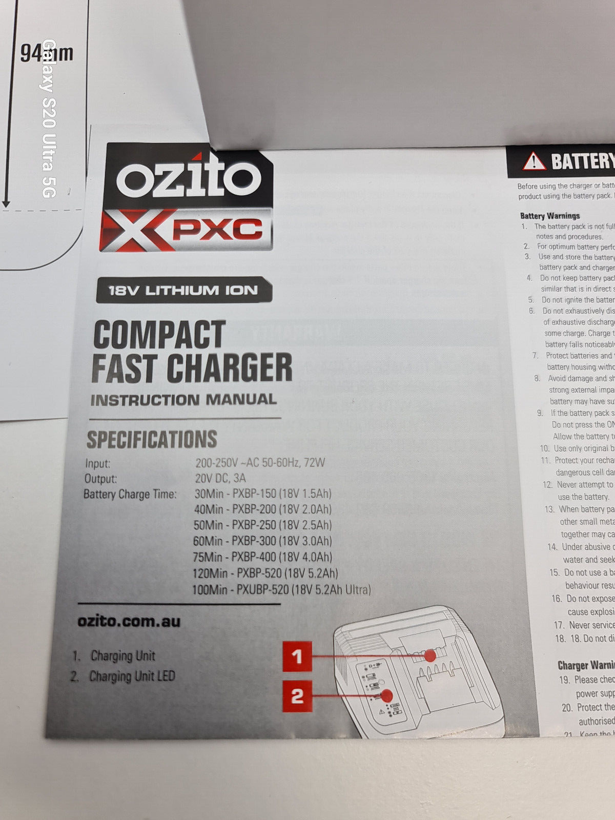 Ozito 18v Compact Fast Battery Charger - New + Genuine