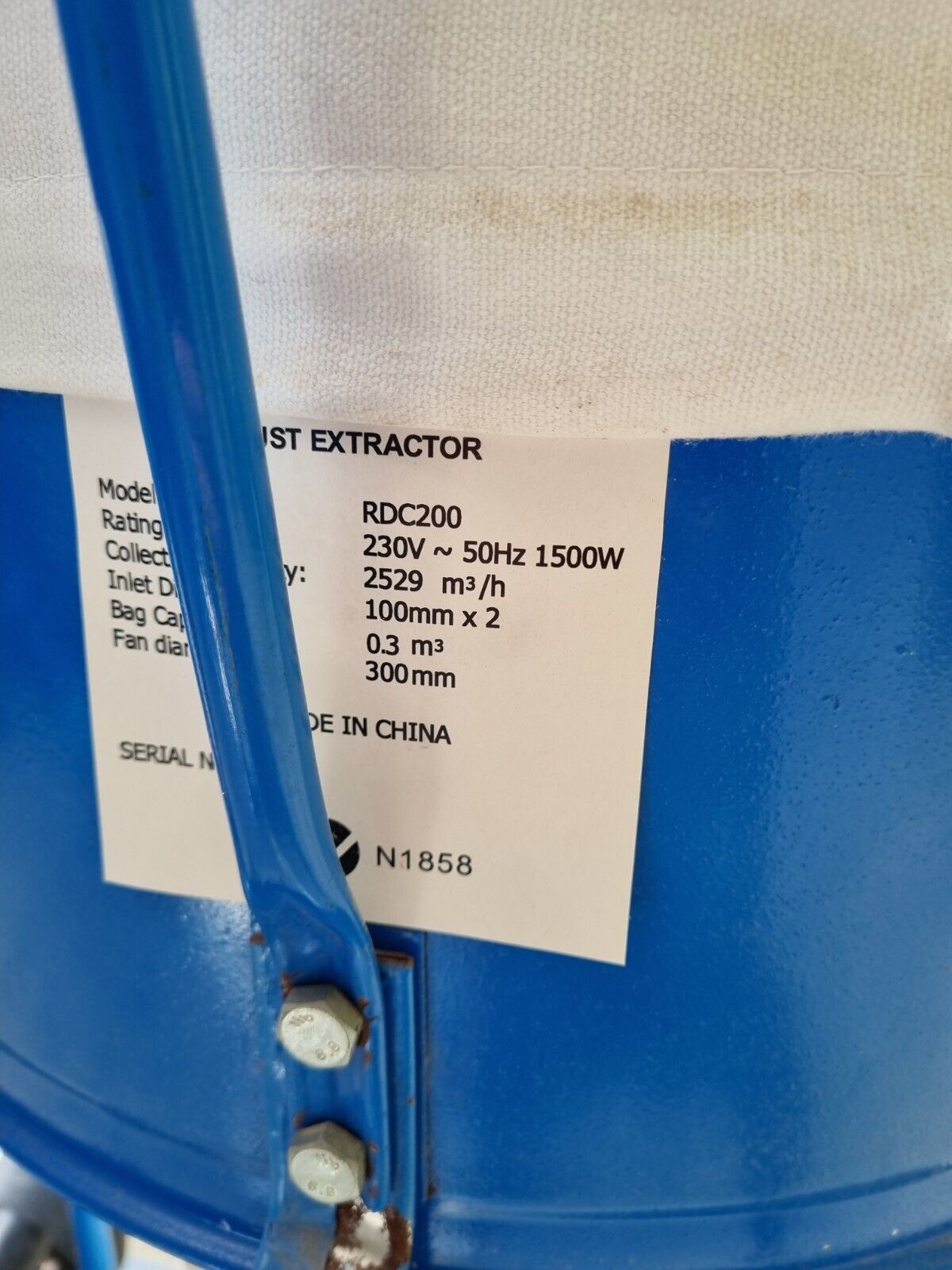 Dust Extractor RDC200, 1500w Induction Motor - Used