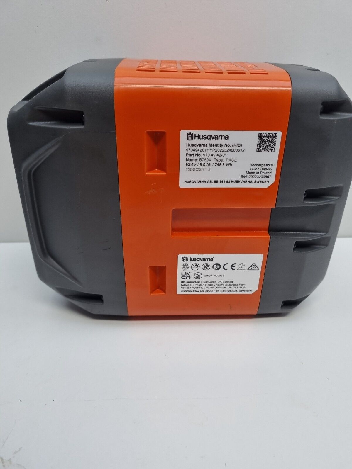 Husqvarna Pace Battery B750X 8.0Ah - Near New + Genuine