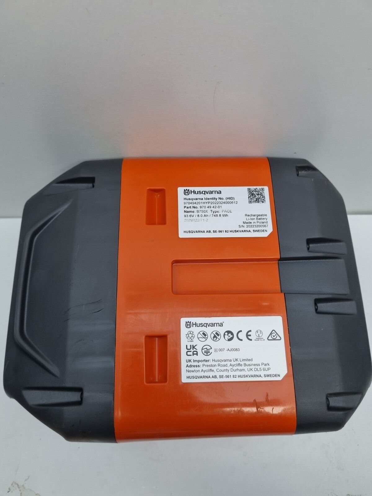 Husqvarna Pace Battery B750X 8.0Ah - Near New + Genuine