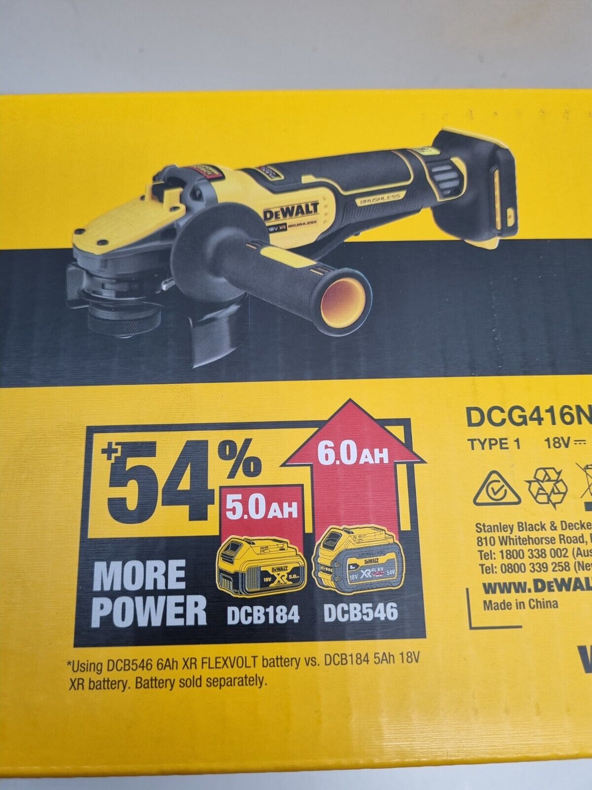 Dewalt 18v Brushless Flexvolt Advantage Angle Grinder 125mm DCG416N - New in Box