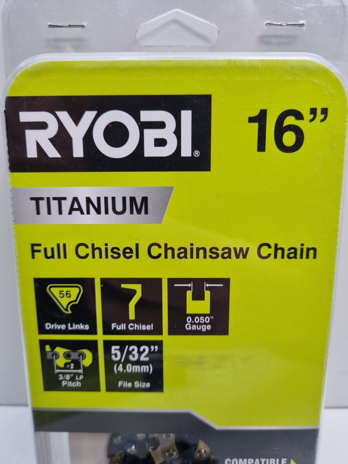 Ryobi 16" Titanium Chain 56-0.050 - 3/8 Twin Pack good quality power tools