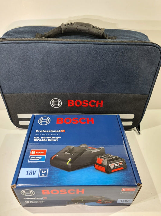 Bosch 18v Charger + 5Ah Battery + Carry Bag - New