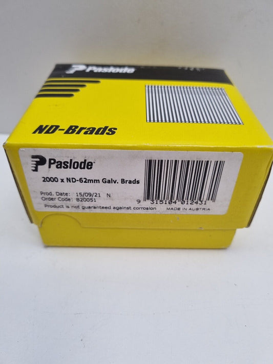 Paslode ND 62mm Galvanised Brads x2000 - 14ga Straight - New