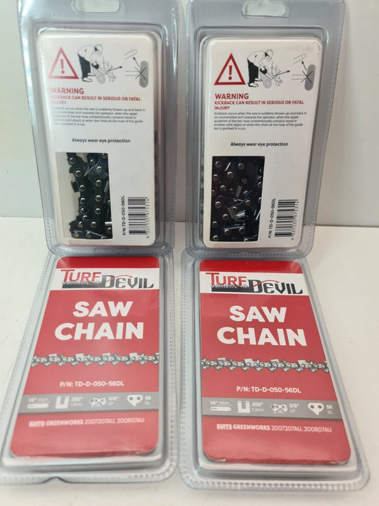 Turf Devil 16" Chainsaw Chains x4, 3/8LP, 56DL - Suits Greenworks